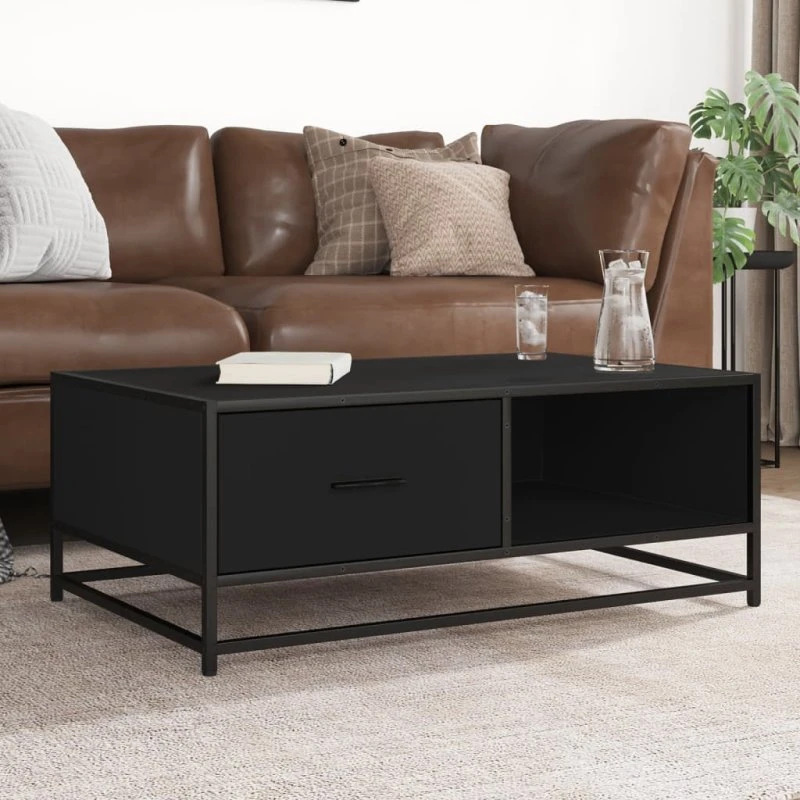 vidaXL sofabord 90x57x35 cm konstrueret træ og metal sort