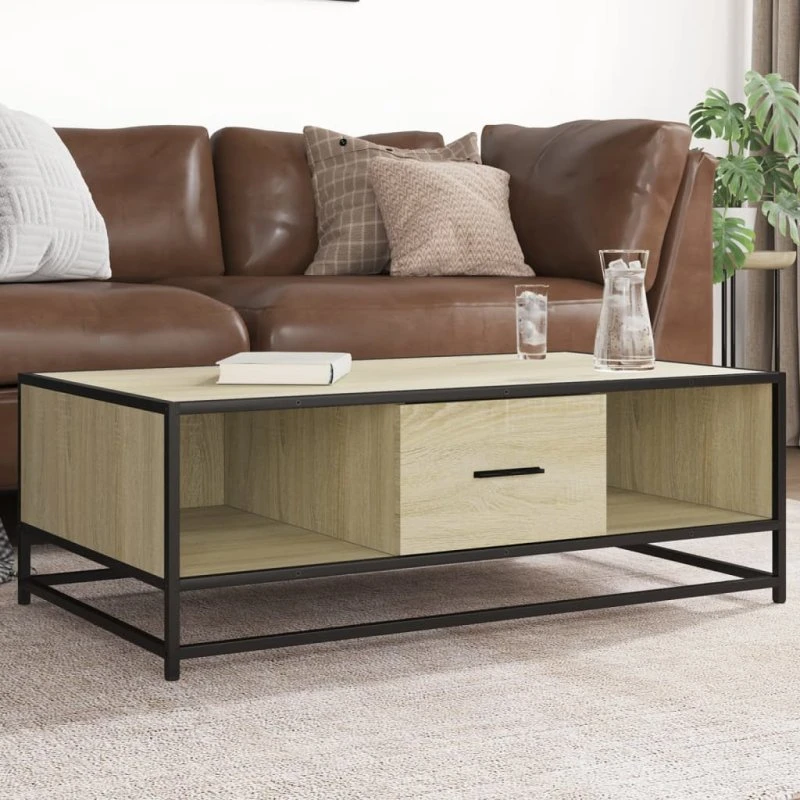 vidaXL Sofabord 90x57x35 cm Sonoma-eg med metalstel