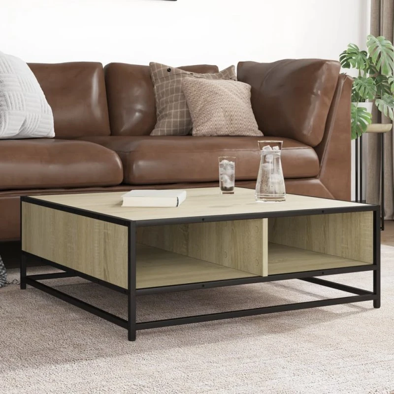 vidaXL Sofabord 80x80x30 cm Konstrueret Træ og Metal Sonoma-Ege