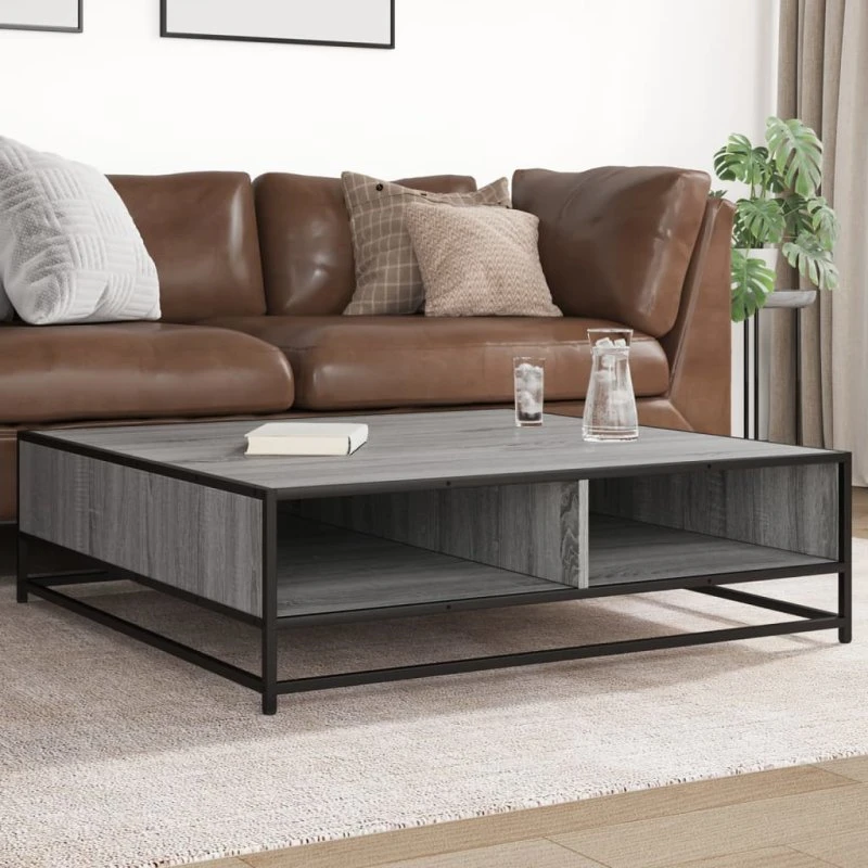 vidaXL sofabord 100x100x30 cm konstrueret træ og metal grå sonoma-eg