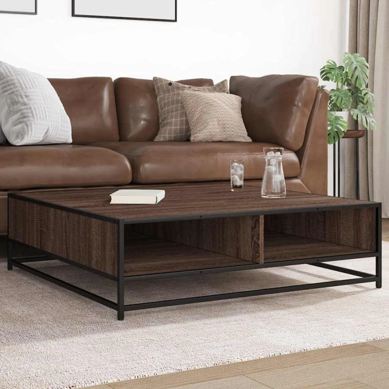 vidaXL sofabord 100x100x30 cm konstrueret træ og metal brunt egetræ