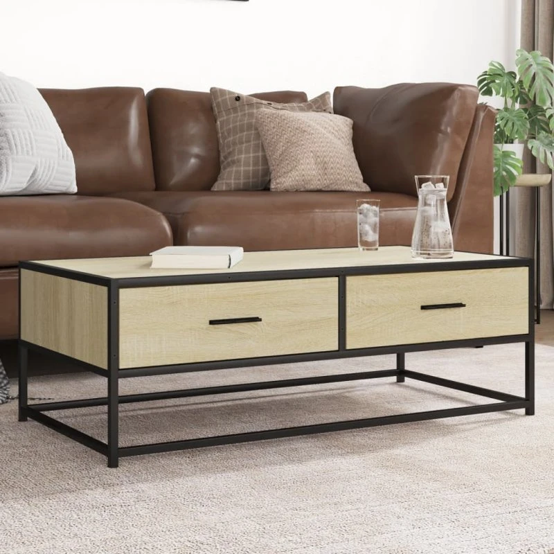 vidaXL Sofabord 100x50x35 cm Konstrueret Træ og Metal Sonoma-Ege