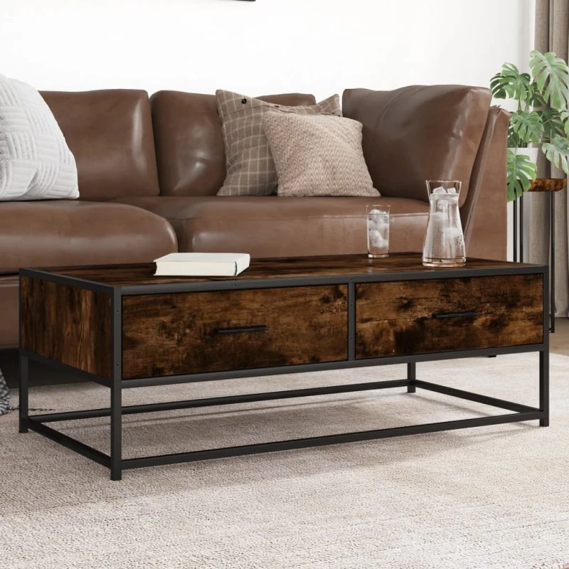 vidaXL Sofabord 100x50x35 cm røget egetræ og metal