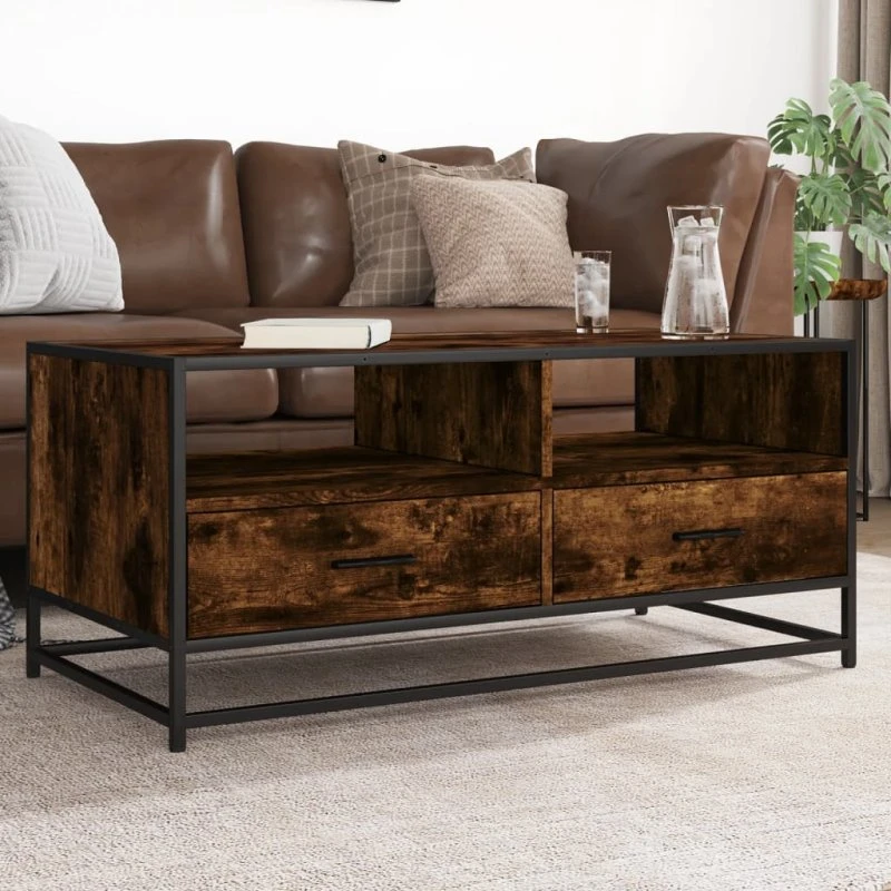 vidaXL sofabord 100x50x45 cm røget egetræ og metal