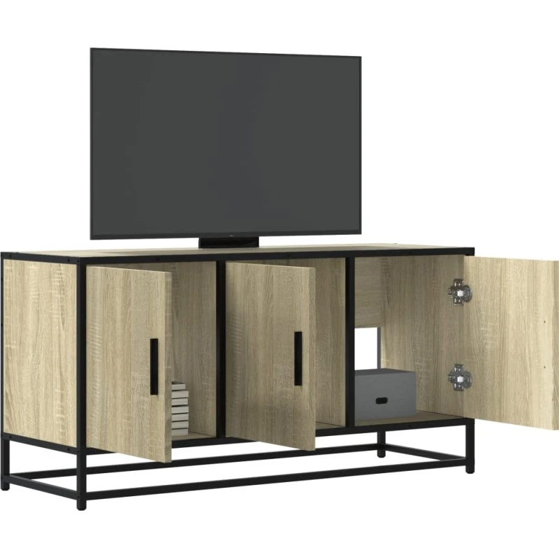 vidaXL Tv-bord 100x35x50 cm konstrueret træ og metal, Sonoma-eg