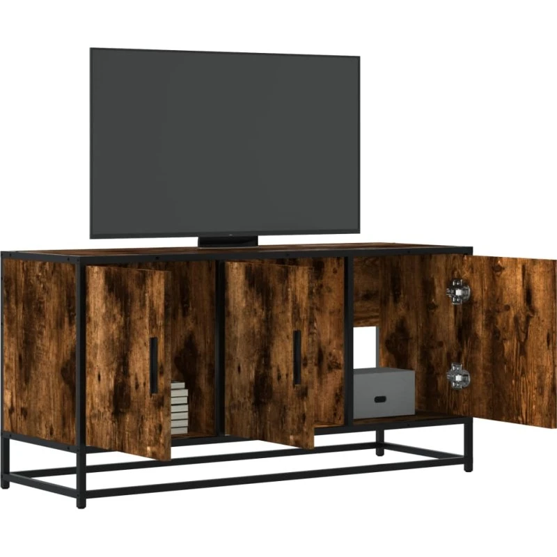 vidaXL Tv-bord 100x35x50 cm konstrueret træ røget egetræsfarve metal