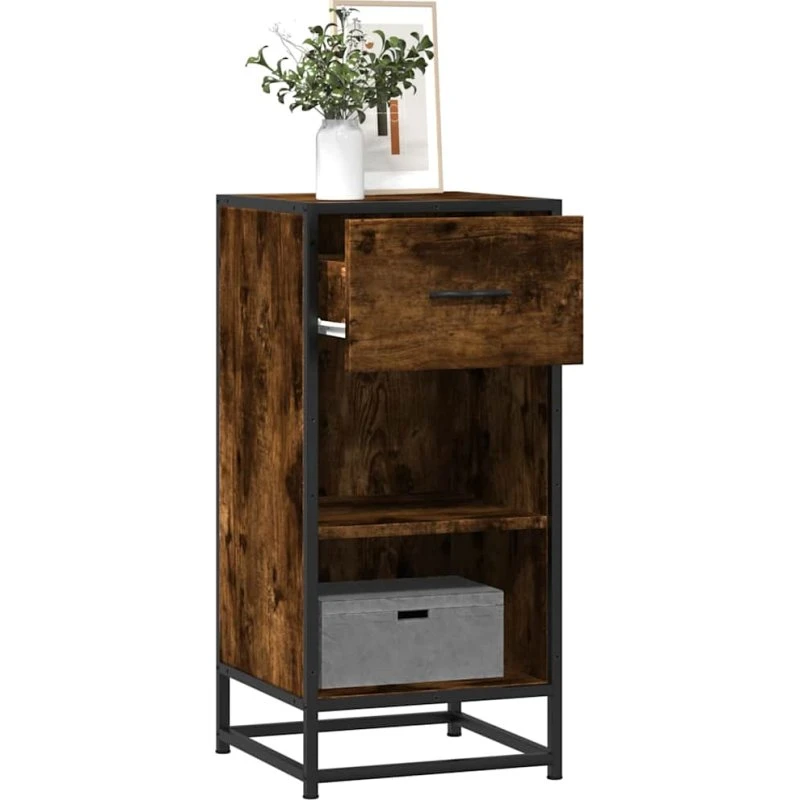 vidaXL Skab 35,5x35x76 cm Konstrueret Træ og Metal Røget Egetræsfarve