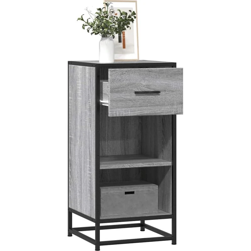 vidaXL Skab 35,5x35x76 cm Konstrueret Træ og Metal Grå Sonoma-Eg