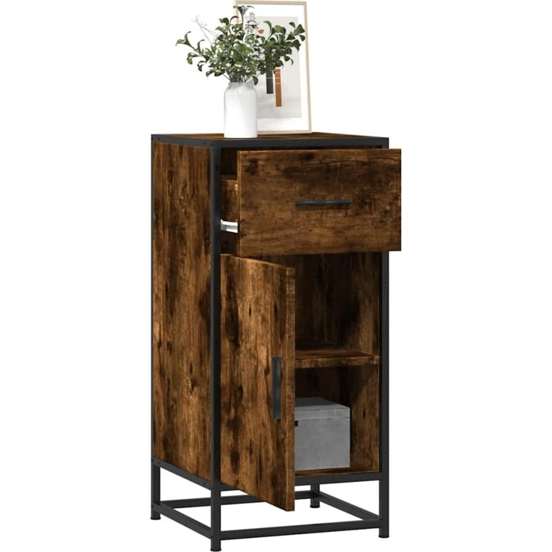 vidaXL Skab 35,5x35x76 cm Konstrueret Træ og Metal Røget Ege