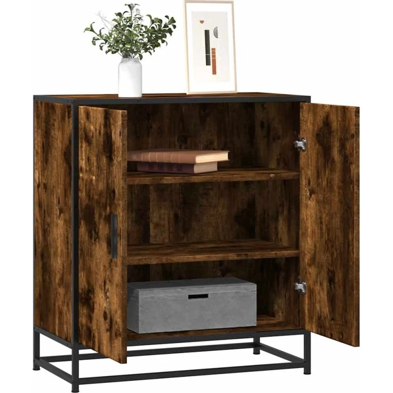 vidaXL Skab 68x35x76 cm Konstrueret Træ og Metal, Røget Egetræsfarve