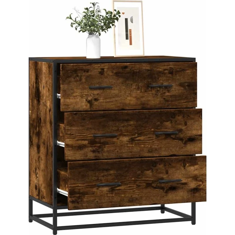 vidaXL Skab 68x35x76 cm Konstrueret Træ og Metal Røget Egetræsfarve