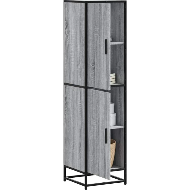 vidaXL Skab 35,5x35x139 cm Konstrueret Træ Grå Sonoma-Eg og Metal