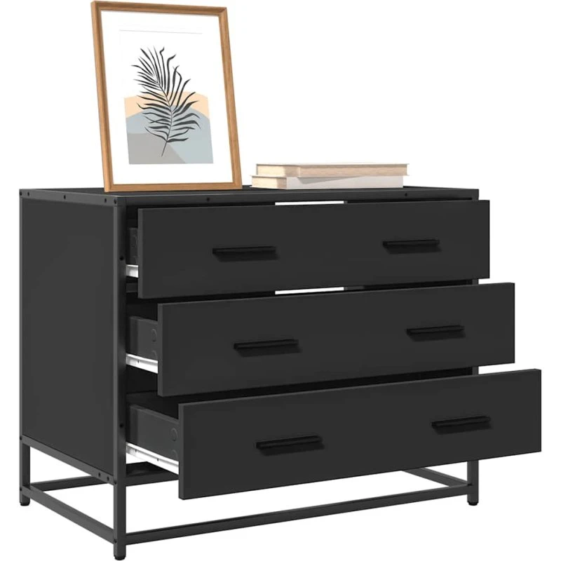 vidaXL Skuffeskab 70x41x56 cm Konstrueret Træ Sort