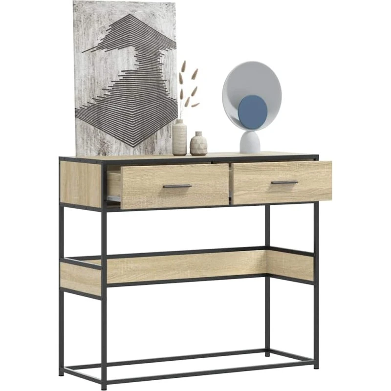 vidaXL Konsolbord 90x35x80 cm Konstrueret Træ Sonoma-Eg