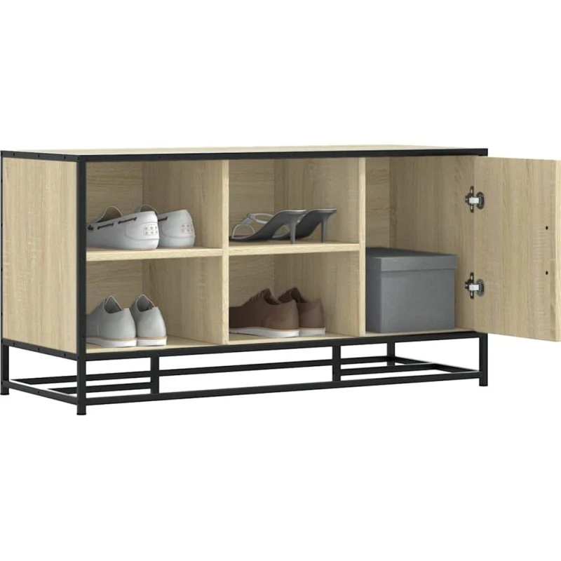 vidaXL Skobænk 100x40x53,5 cm Sonoma-eg, konstrueret træ og metal