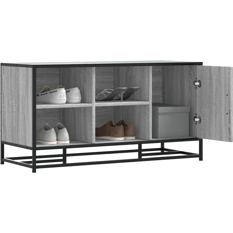 vidaXL Skobænk 100x40x53,5 cm Grå Sonoma-Eg Konstrueret Træ og Metal