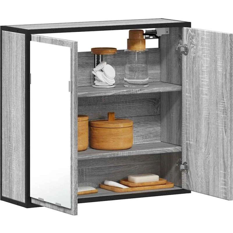 vidaXL Skab med Spejl 65x20x60 cm Grå Sonoma-Eg