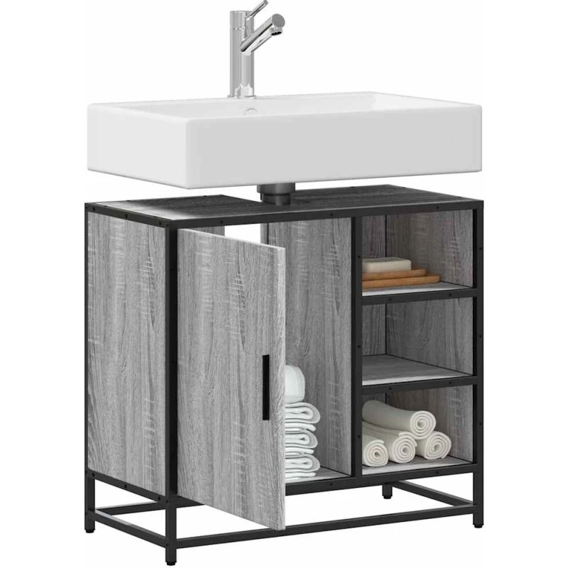 vidaXL Skab til Håndvask 65x33x60 cm Grå Sonoma-Eg
