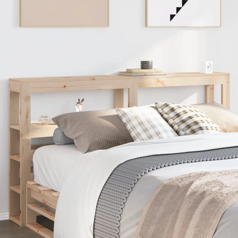 vidaXL Sengegavl 140 cm massivt fyrretræ med hylder