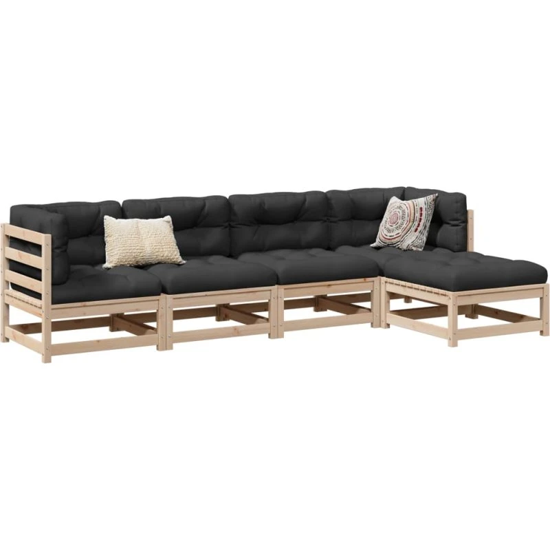Fyrretræ Havemøbler: Sofasæt 5 dele, naturlig imprægneret