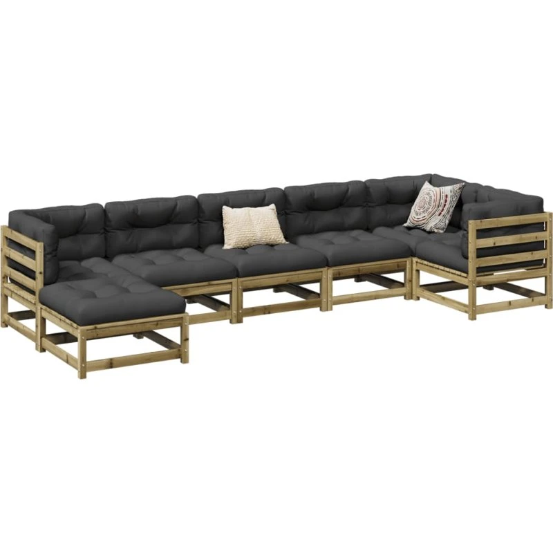 Sofasæt Til Haven 7 Dele Imprægneret Fyrretræ, Naturlig