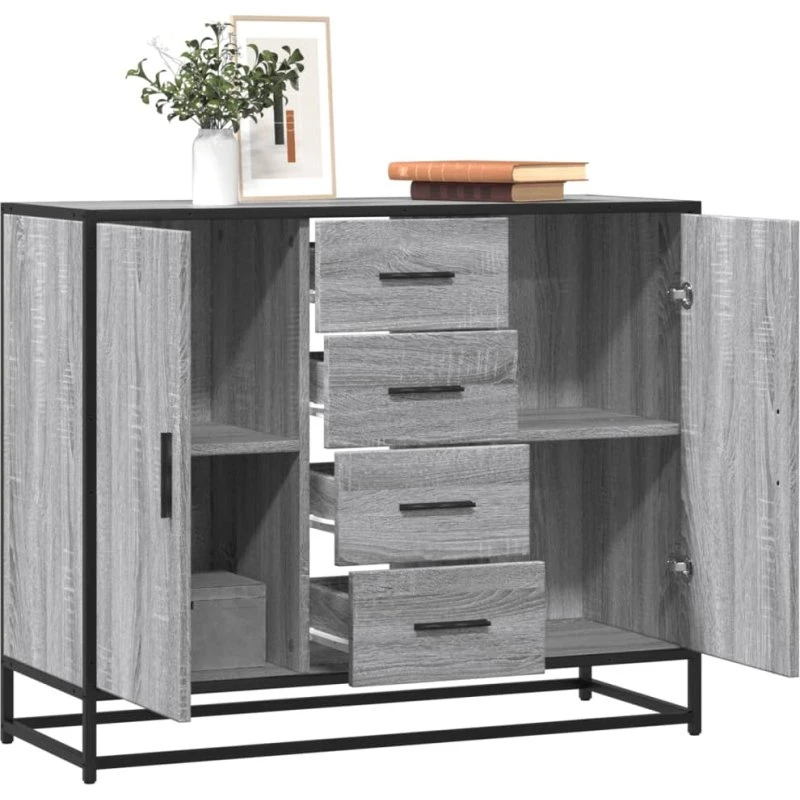 vidaXL Skænk 92x35x76 cm Konstrueret Træ Grå Sonoma-Eg