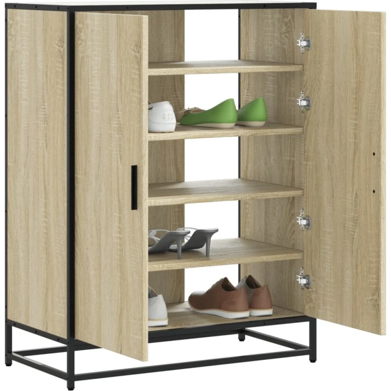 vidaXL Skoskab 75x38x97,5 cm Sonoma-eg, træ og metal