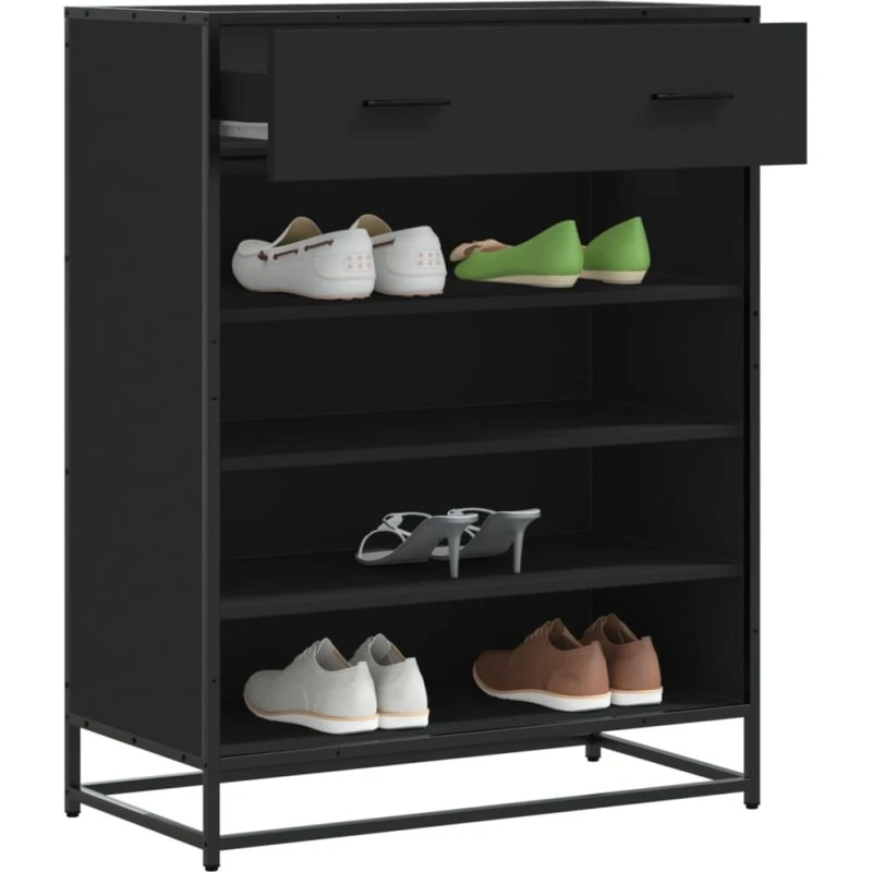 vidaXL Skoskab 75x38x97,5 cm Konstrueret Træ og Metal Sort