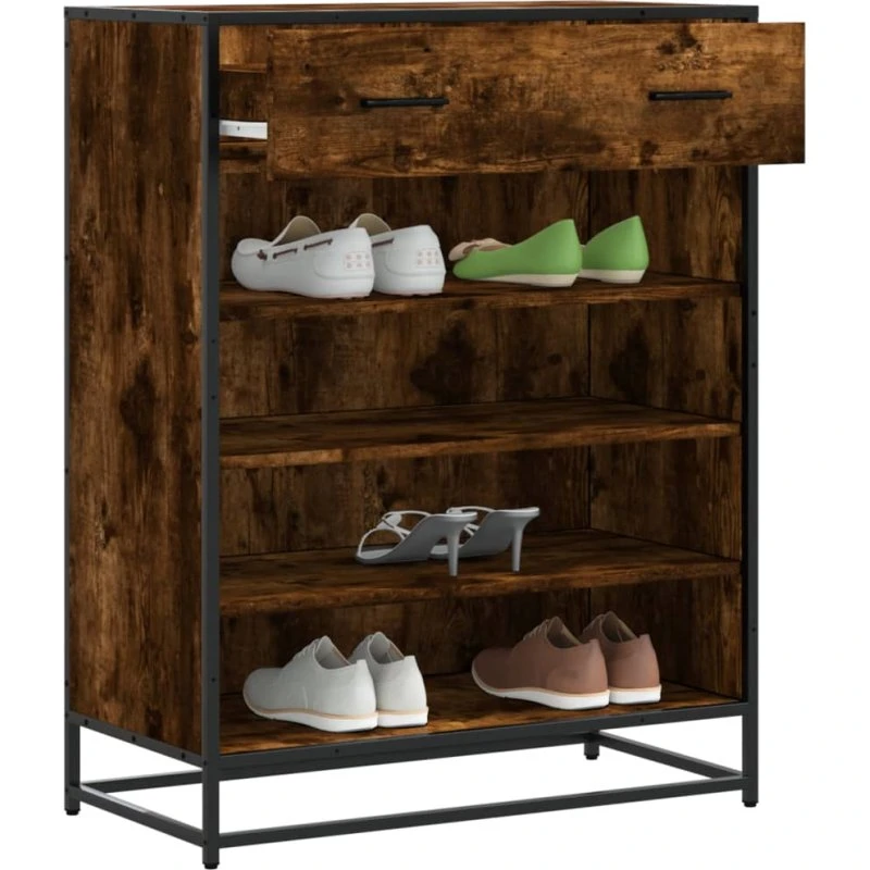 vidaXL Skoskab 75x38x97,5 cm røget egetræ, konstrueret træ og metal