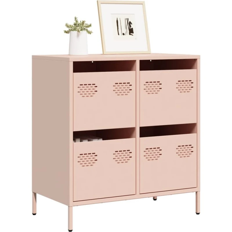 vidaXL Skab 68x39x73,5 cm Koldvalset Stål Lyserød