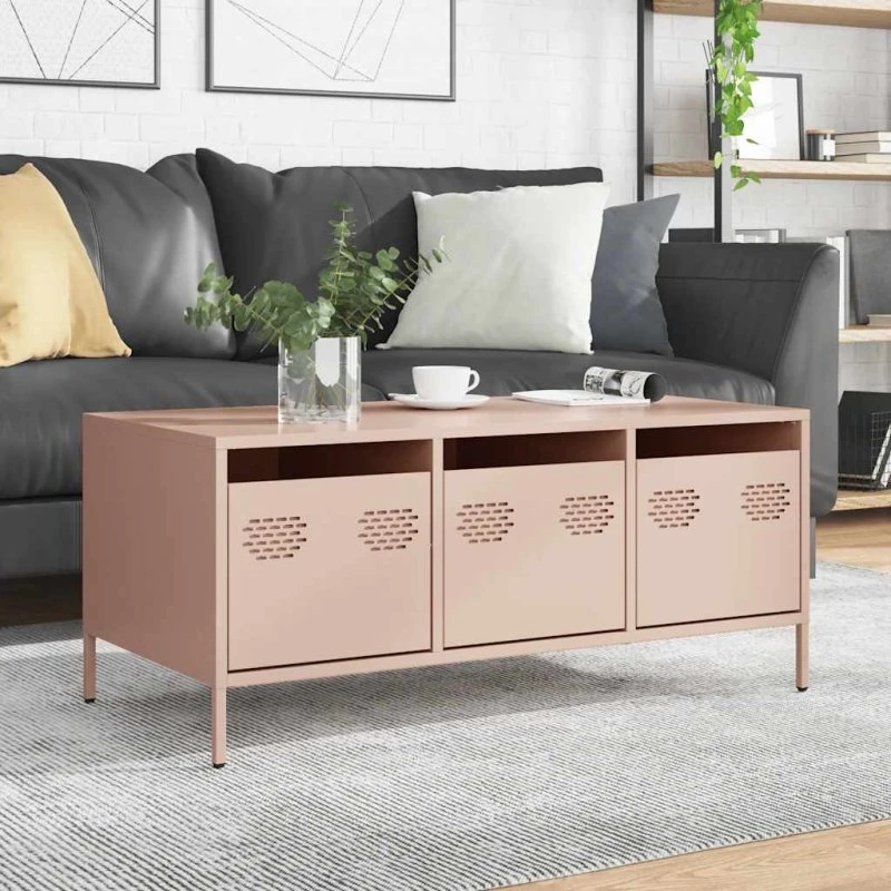 vidaXL sofabord 101,5x50x43,5 cm koldvalset stål lyserød