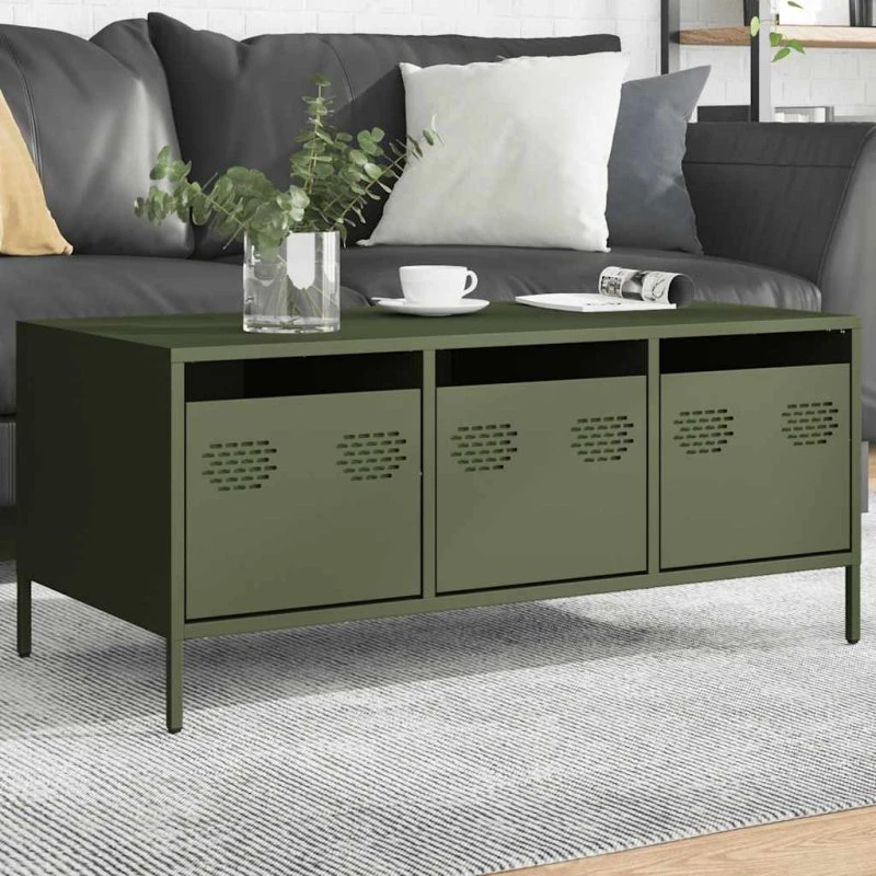 vidaXL sofabord 101,5x50x43,5 cm koldvalset stål olivengrøn