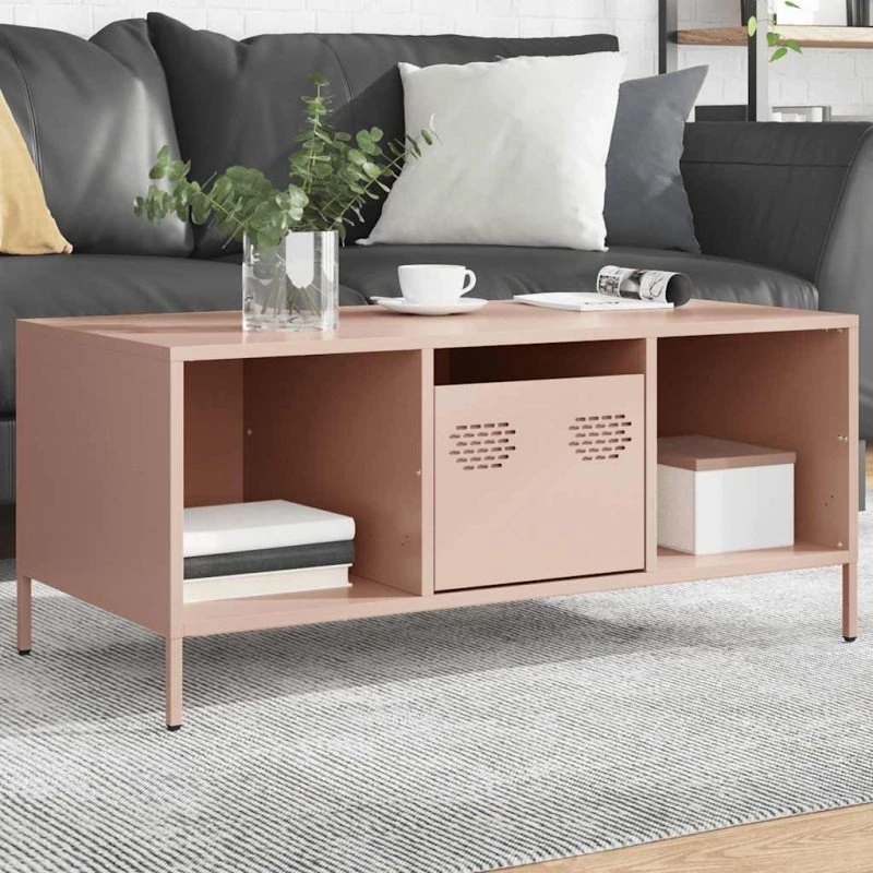 vidaXL sofabord 101,5x50x43,5 cm koldvalset stål lyserød
