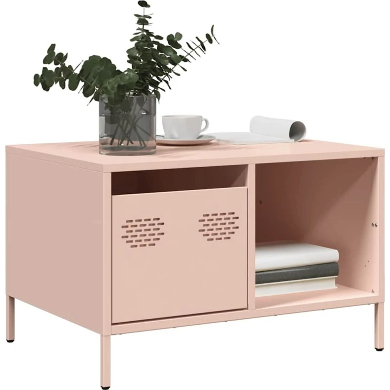 vidaXL sofabord 68,5x50x43,5 cm koldvalset stål lyserød