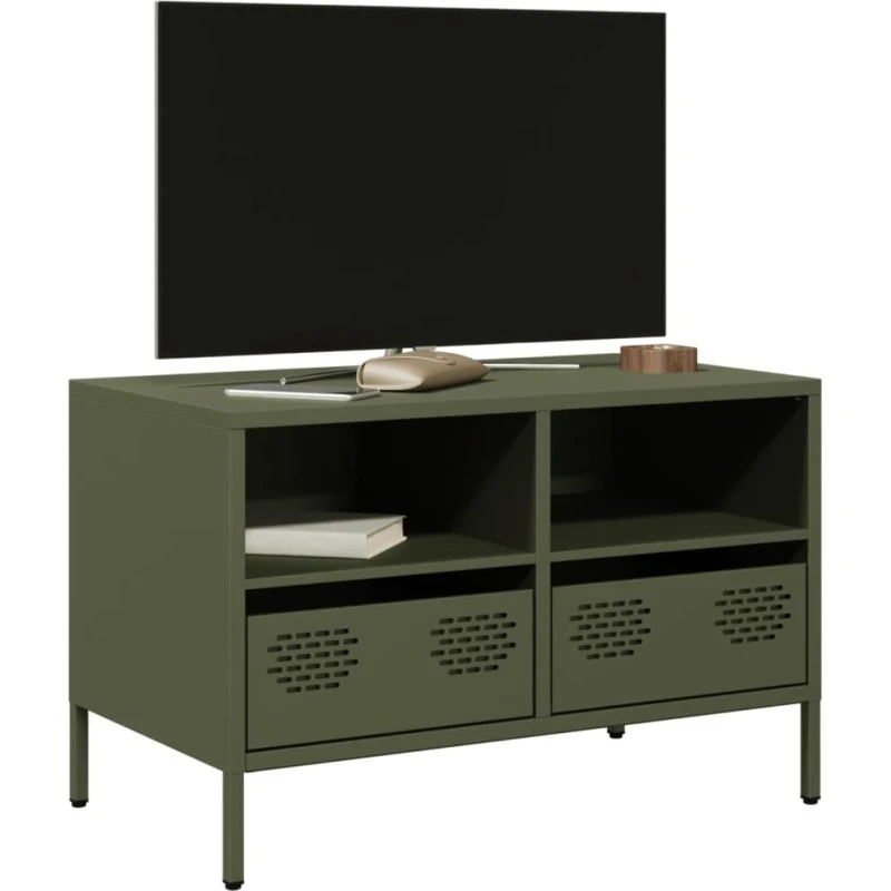 vidaXL tv-bord 68x39x43,5 cm koldvalset stål olivengrøn