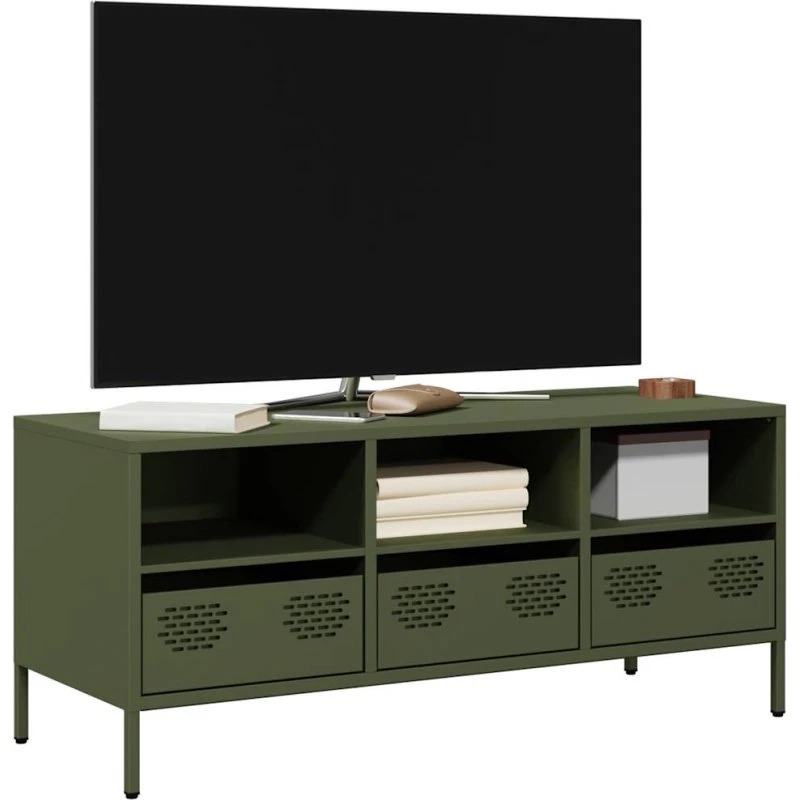 vidaXL tv-bord 101,5x39x43,5 cm koldvalset stål olivengrøn