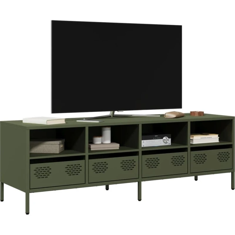 vidaXL tv-bord 135x39x43,5 cm koldvalset stål olivengrøn