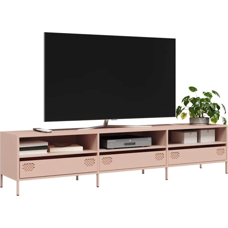 vidaXL tv-bord 202x39x43,5 cm koldvalset stål lyserød