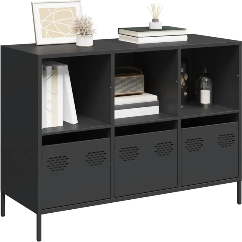 vidaXL Skænk 101,5x39x73,5 cm Koldvalset Stål Sort