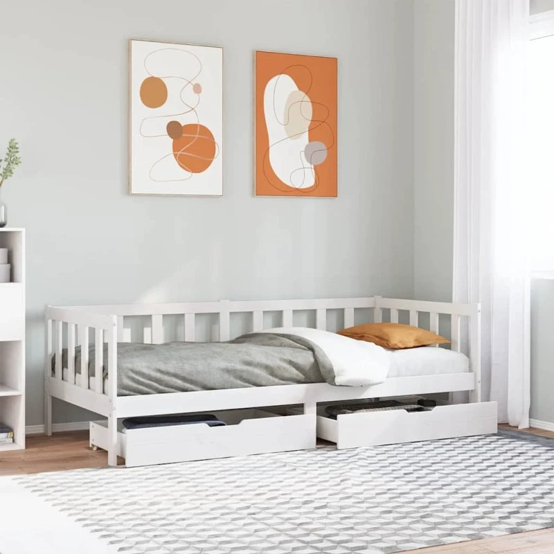 vidaXL Daybed med skuffer 80x200 cm hvid massivt fyrretræ