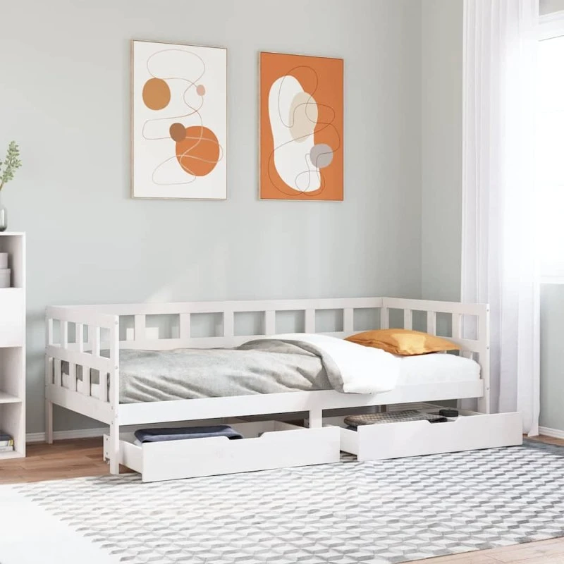 vidaXL daybed med skuffer 90x190 cm hvid massivt fyrretræ