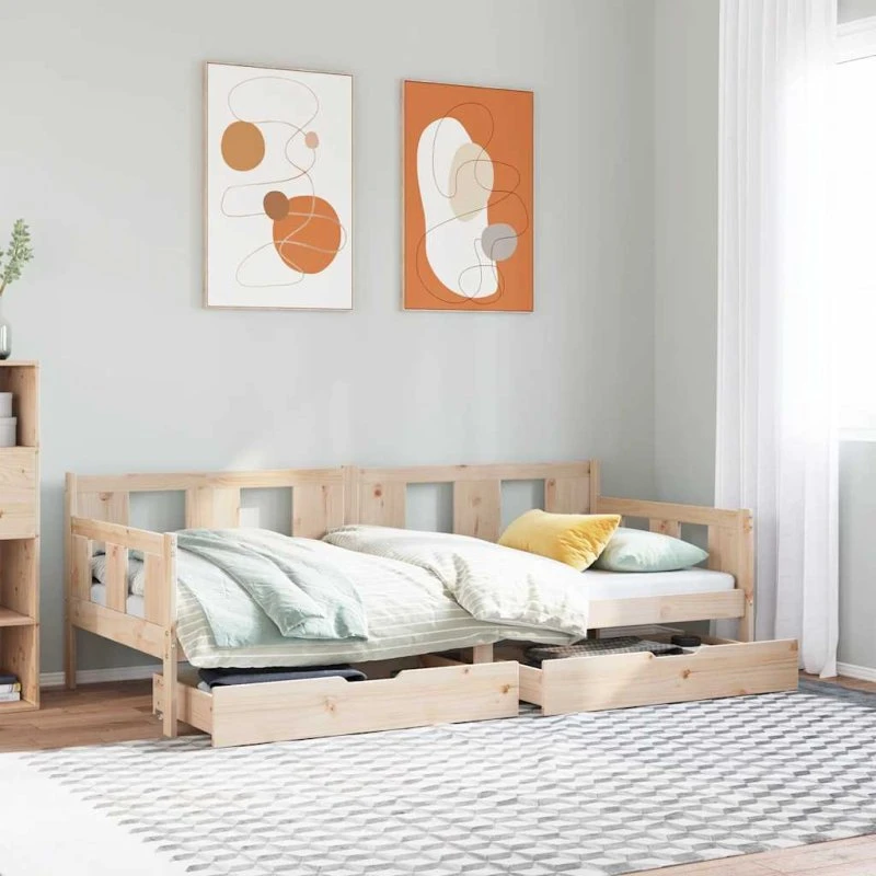 vidaXL Daybed med skuffer 90x190 cm i massivt fyrretræ