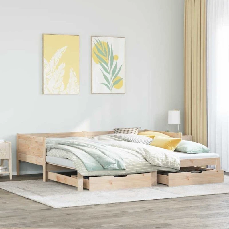 vidaXL Daybed med Udtræk og Skuffer 90x190 cm, Naturfarvet