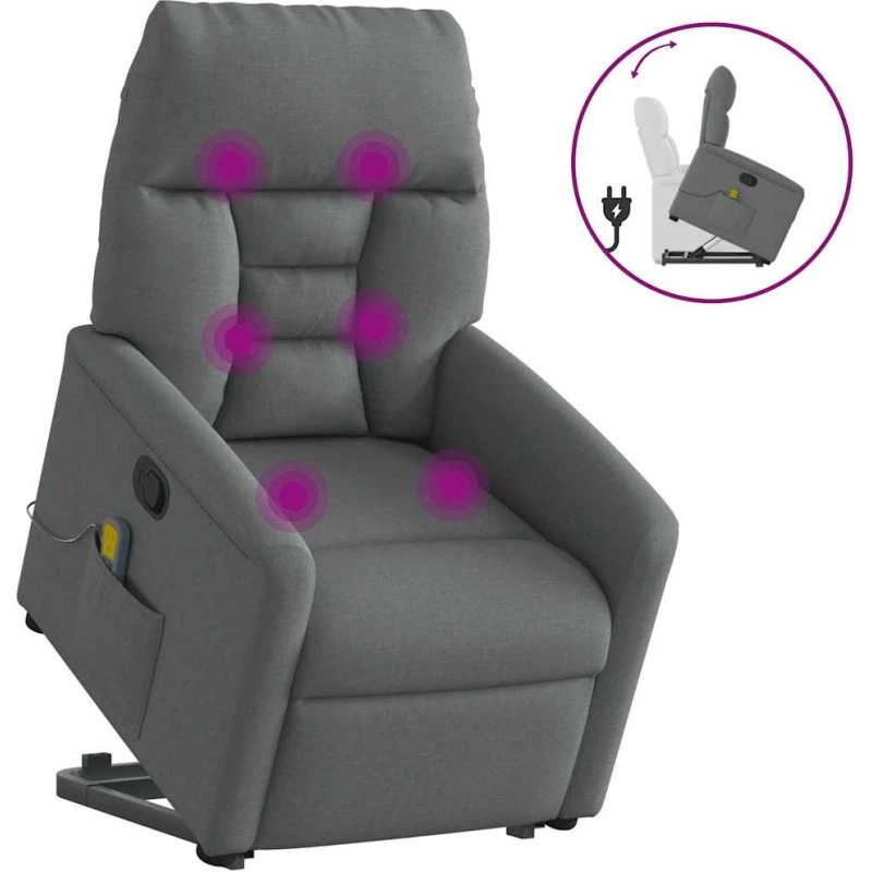 vidaXL Løftestol med Massagefunktion, Mørkegrå