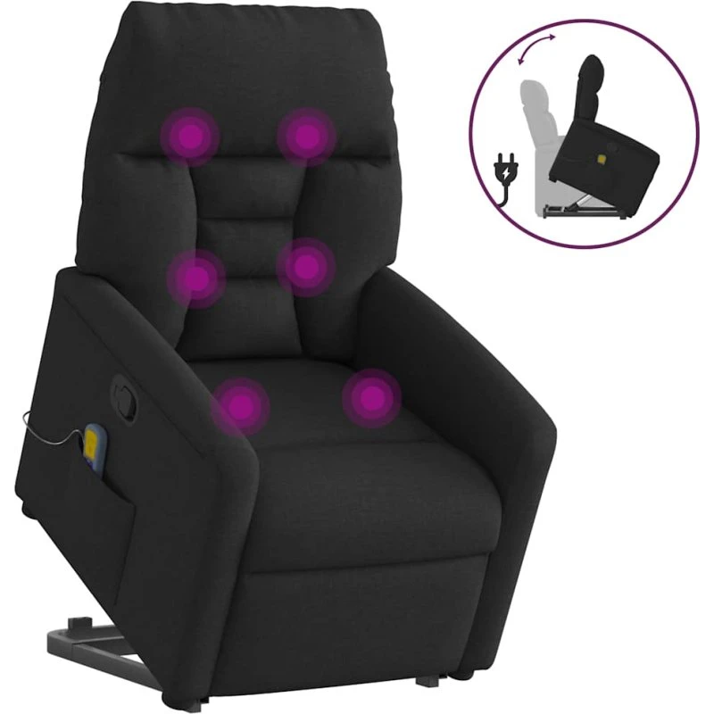 vidaXL Løftestol med Massage Stof Sort