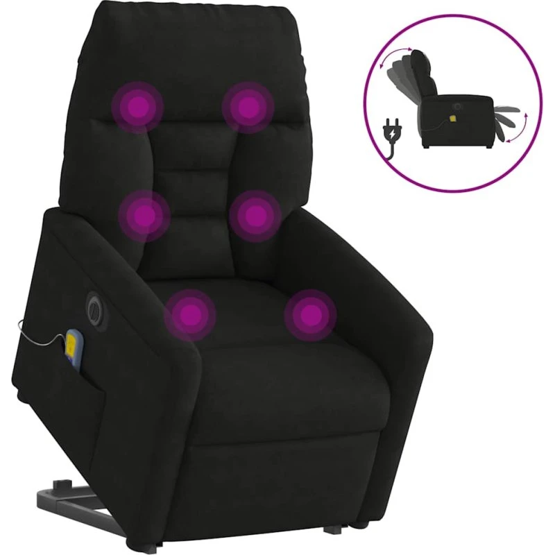 vidaXL Massagestol med Løftefunktion, Sort Mikrofiber
