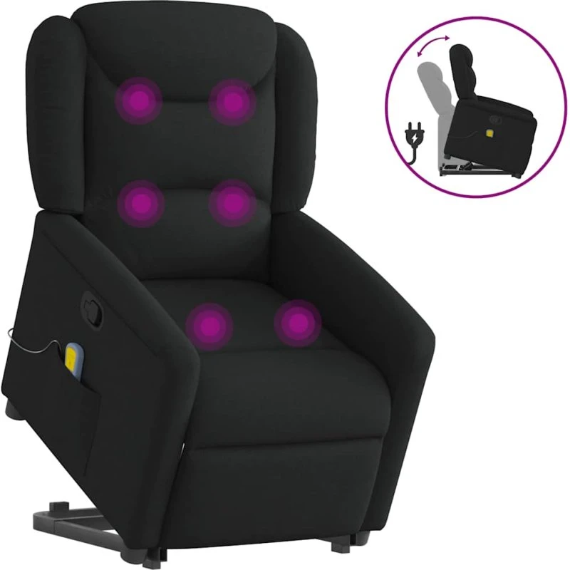 vidaXL løftestol med massage og løftefunktion, sort