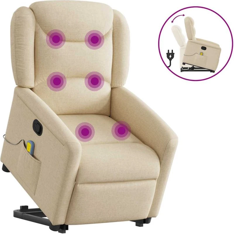 vidaXL løftestol med massage, cremefarvet