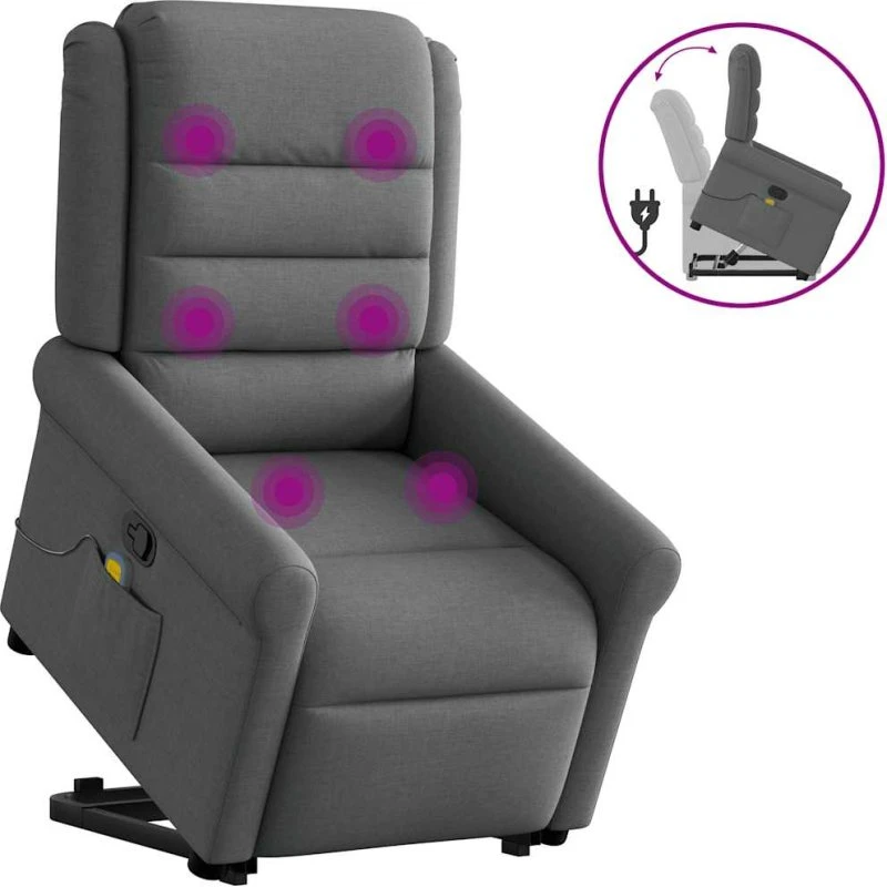 vidaXL Løftestol med Massagefunktion Mørkegrå