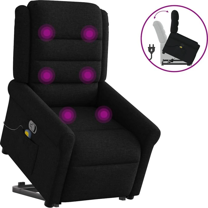 vidaXL Løftestol med Massage Stof Sort